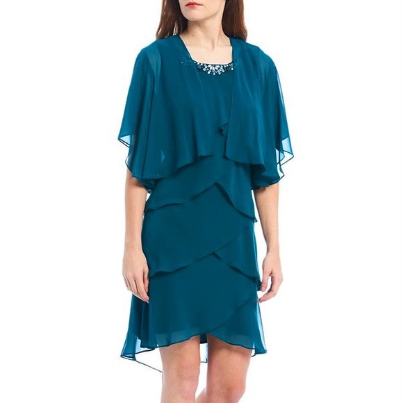 Ignite Evenings Tiered Dress and Shawl - Picture 2 of 8